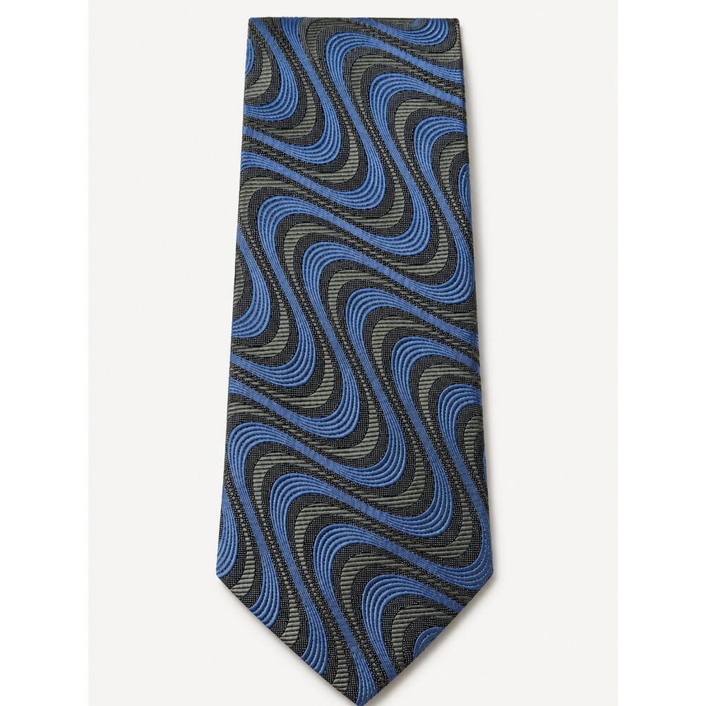 Vintage Emilio Romano 100% Silk Tie Blue Gray Abstract Geometric Handmade Italy